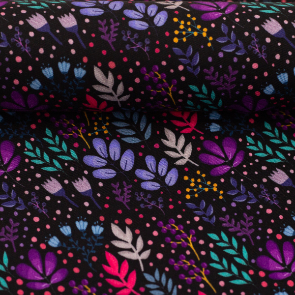 Viskose- Webware - Wildflowers - by Emjo Design - schwarz
